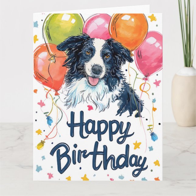 Carte Border Collie avec des Ballons (Devant)