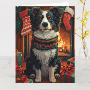 Carte Border Collie  Chien avec des cadeaux de Noël Chem