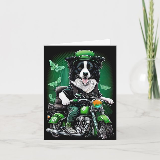 Carte Border Collie Chien Conduisant Vélo St. Patrick's  (Devant)