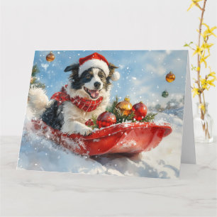 Carte Border Collie Chien en Luge Laissez Tomber la Neig