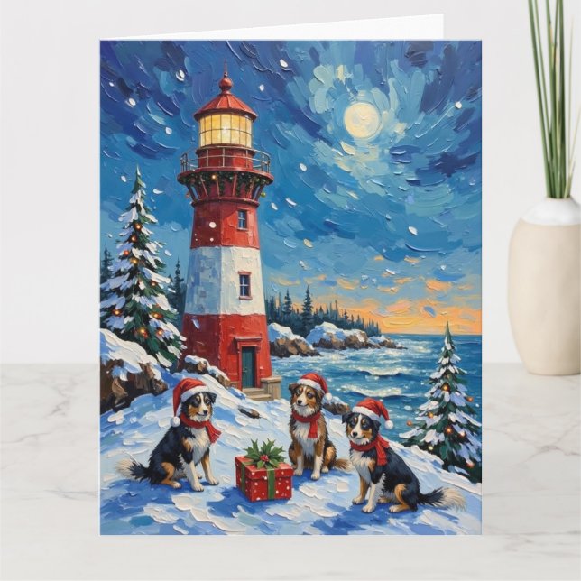 Carte Border Collie Christmas Lighthouse Holiday (Devant)