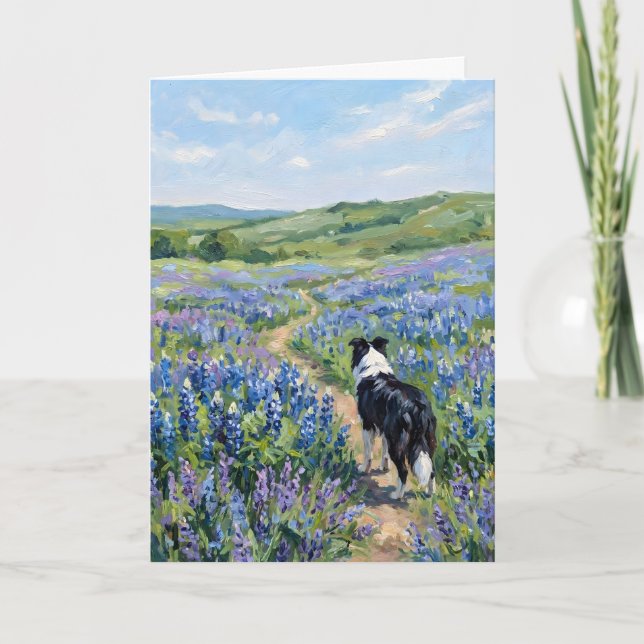 Carte Border Collie dans des fleurs violettes Vierge (Devant)