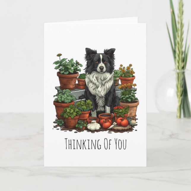 Carte Border Collie de jardinage à vos pensées (Devant)