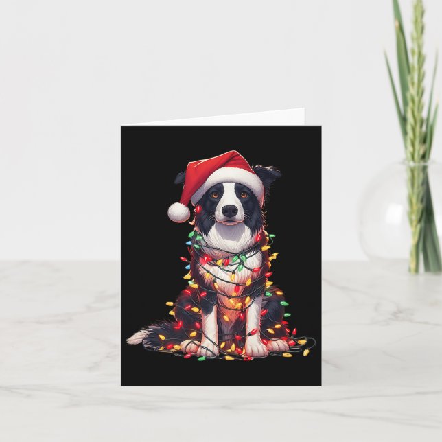 Carte Border Collie Dog Christmas Lights Santa Hat Dog L (Devant)