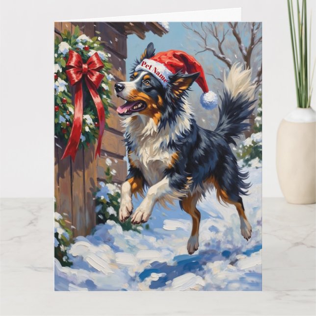 Carte Border Collie Mid-Air Christmas Bow Catch Hat (Devant)