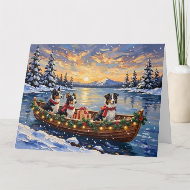 Carte Border Collie Noël Bateau Vacances (Devant)
