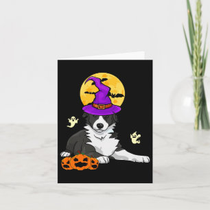 Carte Border Collie noir et blanc Sorcière Halloween