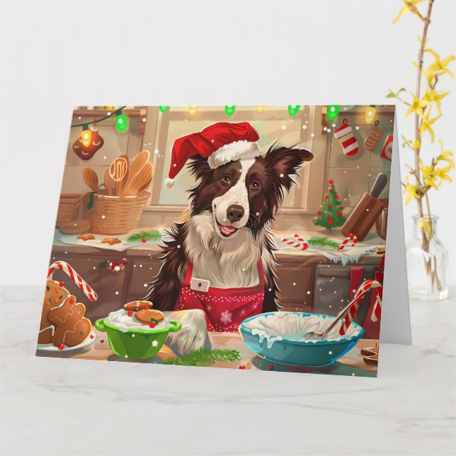 Carte Border Collie : Pâtisserie de Fêtes : Noël Festif (Fleur jaune)