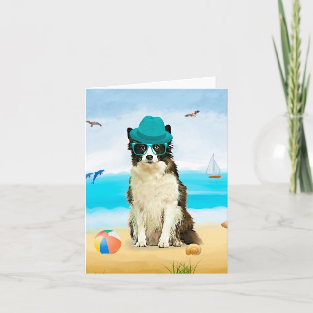 Carte Border Collie sur la plage (Devant)