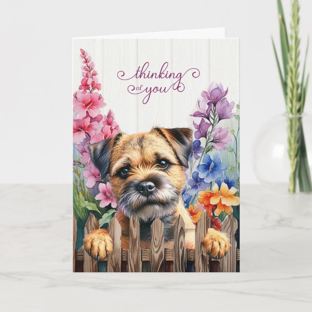 Carte Border Terrier Dog with Gladiolus Thinking of You (Devant)