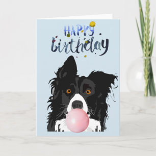 Carte Bordure Anniversaire Collie Chien Animal Buble Gum