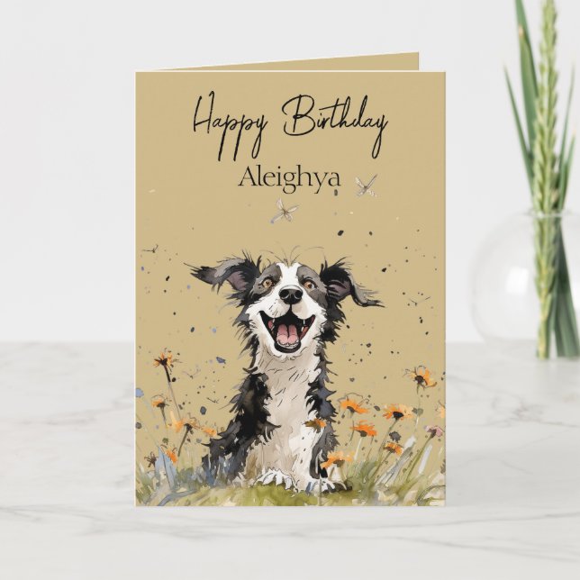 Carte Bordure aquarelle personnalisée Collie (Devant)