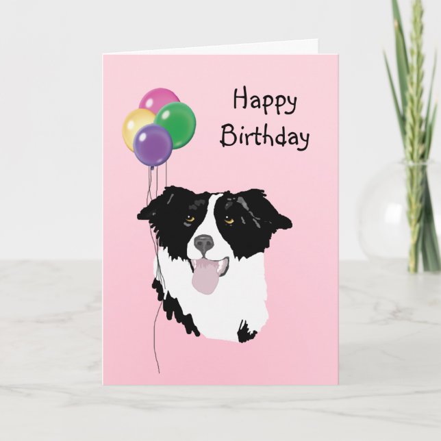 Carte Bordure Collie, Ballons d'anniversaire (Devant)