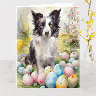 Carte Bordure Collie Chien avec Oeufs de Pâques Fête