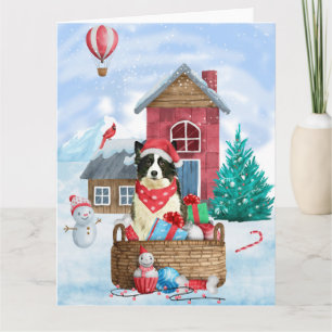 Carte Bordure Collie Chien dans la neige Maison de Chien