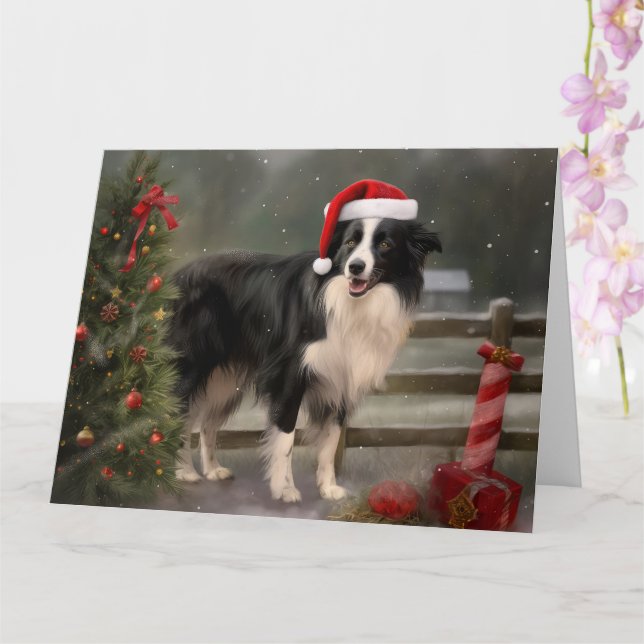 Carte Bordure Collie Chien dans neige Noël (Orchidée)