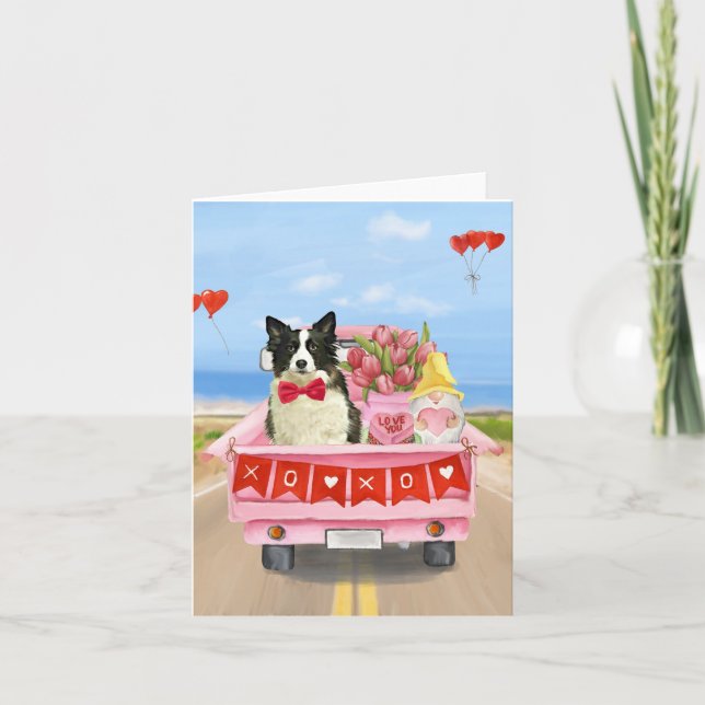 Carte Bordure Collie Chien Saint Valentin Coeurs de cami (Devant)