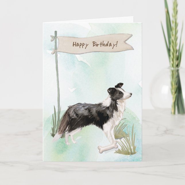 Carte Bordure Collie Chien sous signe d'anniversaire (Devant)