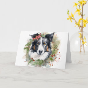 Carte Bordure Collie Fête de Noël Wreath Pup