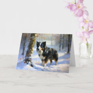 Carte Bordure Collie Laisser neiger Noël