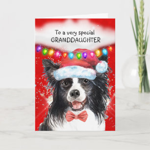 Carte Bordure Collie petite-fille mignonne voeux de Noël