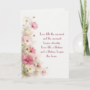 Carte Bordure florale de cosmos rose et blanc pour maria