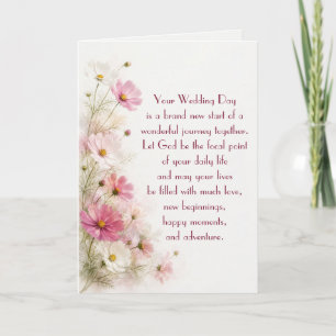 Carte Bordure florale de cosmos rose et blanc pour maria