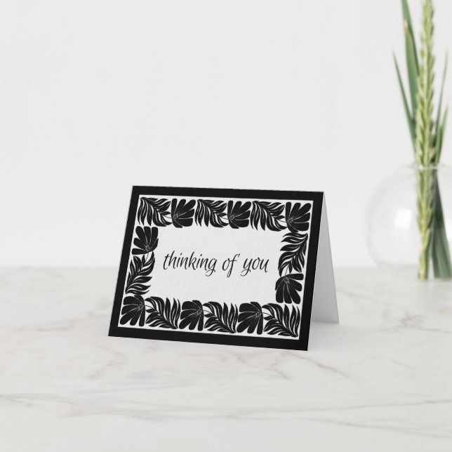 Carte Bordure Florale Pensées pour Vous, Noir & Blanc (Devant)