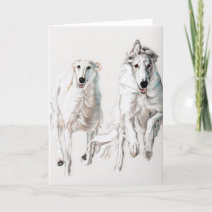 Carte Borzoi Running Together Dog Art Greeting Card