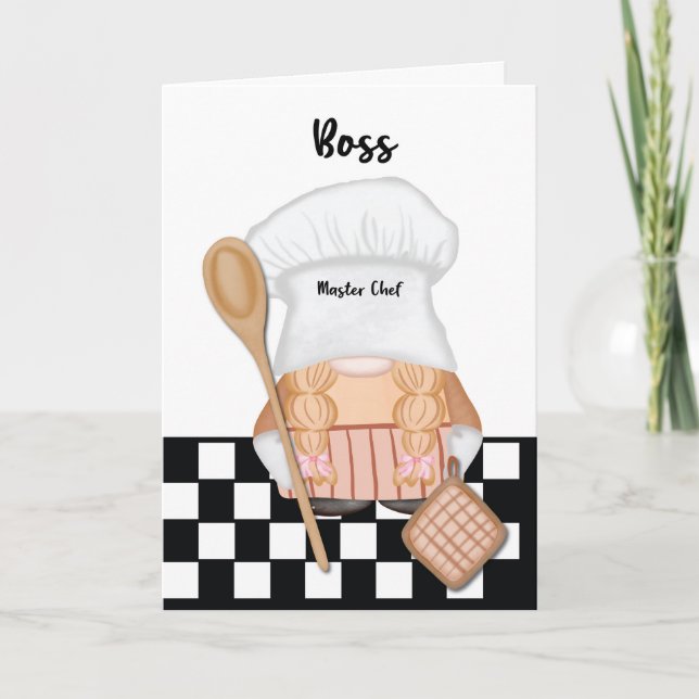 Carte Boss Birthday Whimsical Gnome Chef Cuisine (Devant)