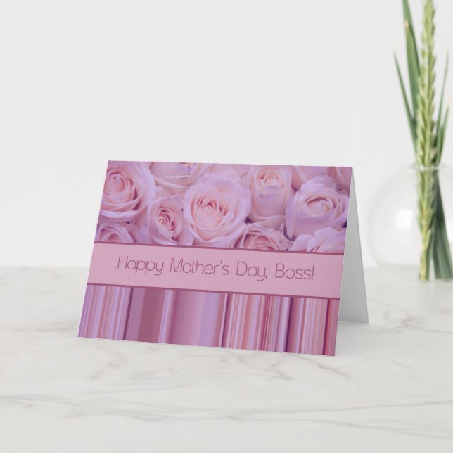Carte Boss Pastel roses & rayures Fête des Mères (Devant)