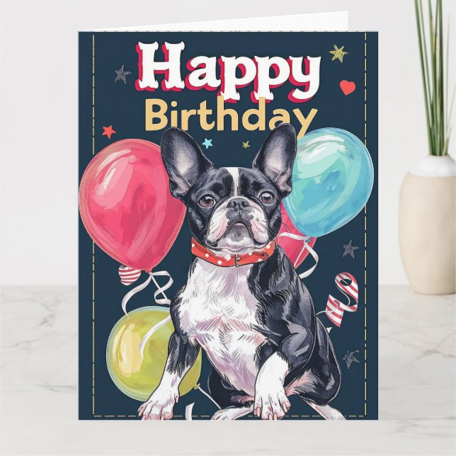 Carte Boston Terrier avec Ballons (Devant)