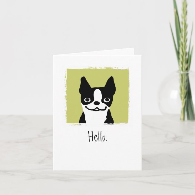 Carte Boston Terrier "Bonjour" | Cartoon mignon chien pe (Devant)