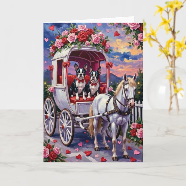 Carte Boston Terrier Chien Saint-Valentin (Fleur jaune)