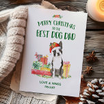 Carte Boston Terrier Christmas Card From Dog<br><div class="desc">Cute Boston Terrier Christmas Card from the dog features a cute Boston Terrier wearing a Santa hat,  sitting with Christmas gifts. Personalize with your own greeting and dog name. Makes a cute gift for any dog Dad.</div>