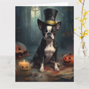 Carte Boston Terrier Citrouille Halloween effroi