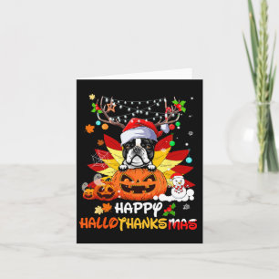 Carte Boston Terrier Dog Halloween And Merry Christmas