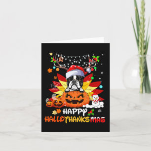Carte Boston Terrier Dog Halloween And Merry Christmas