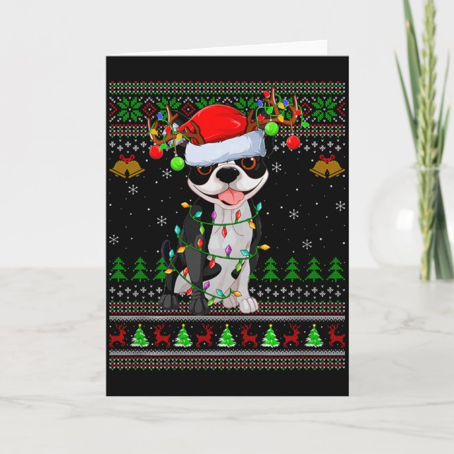 Carte Boston Terrier Dog Ugly Christmas Sweater Holiday  (Devant)
