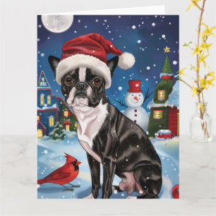 Carte Boston Terrier Dog Winter Wonderland Noël Joie