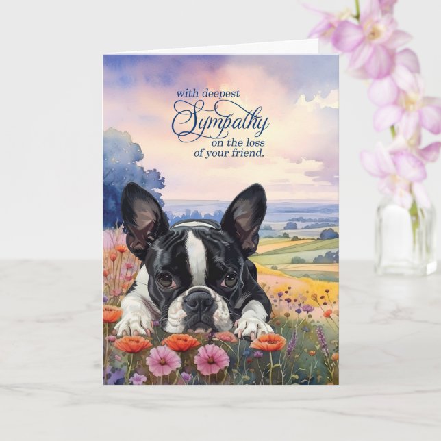 Carte Boston Terrier Dog with Wildflowers Pet Sympathy (Orchidée)