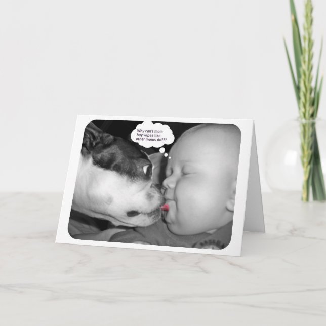 Carte boston terrier embrasser un bébé (Devant)