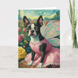 Carte Boston Terrier Fairy in the Rose Garden Van Gogh