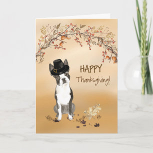 Carte Boston Terrier Funny Pilgrim Casquette Thanksgivin