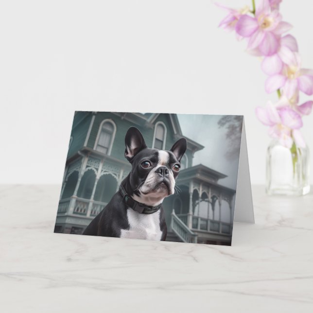 Carte Boston Terrier Halloween Épouvantable (Orchidée)