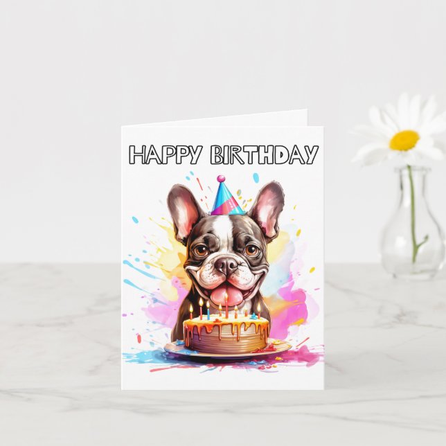 Carte Boston Terrier Joyeux anniversaire (Petite plante)