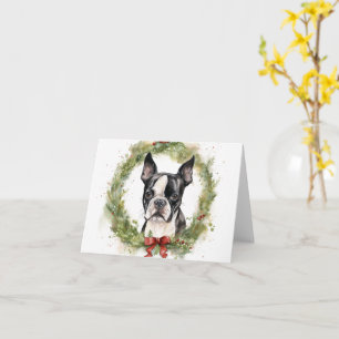 Carte Boston Terrier Noël Wreath Festive Pup