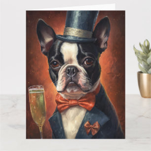 Carte Boston Terrier Nouvel An