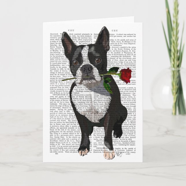 Carte Boston Terrier with Rose in Mouth (Devant)