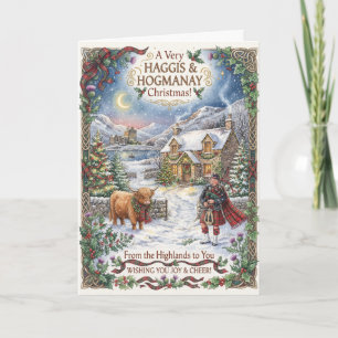 Carte botanique de Noël avec cerf écossais